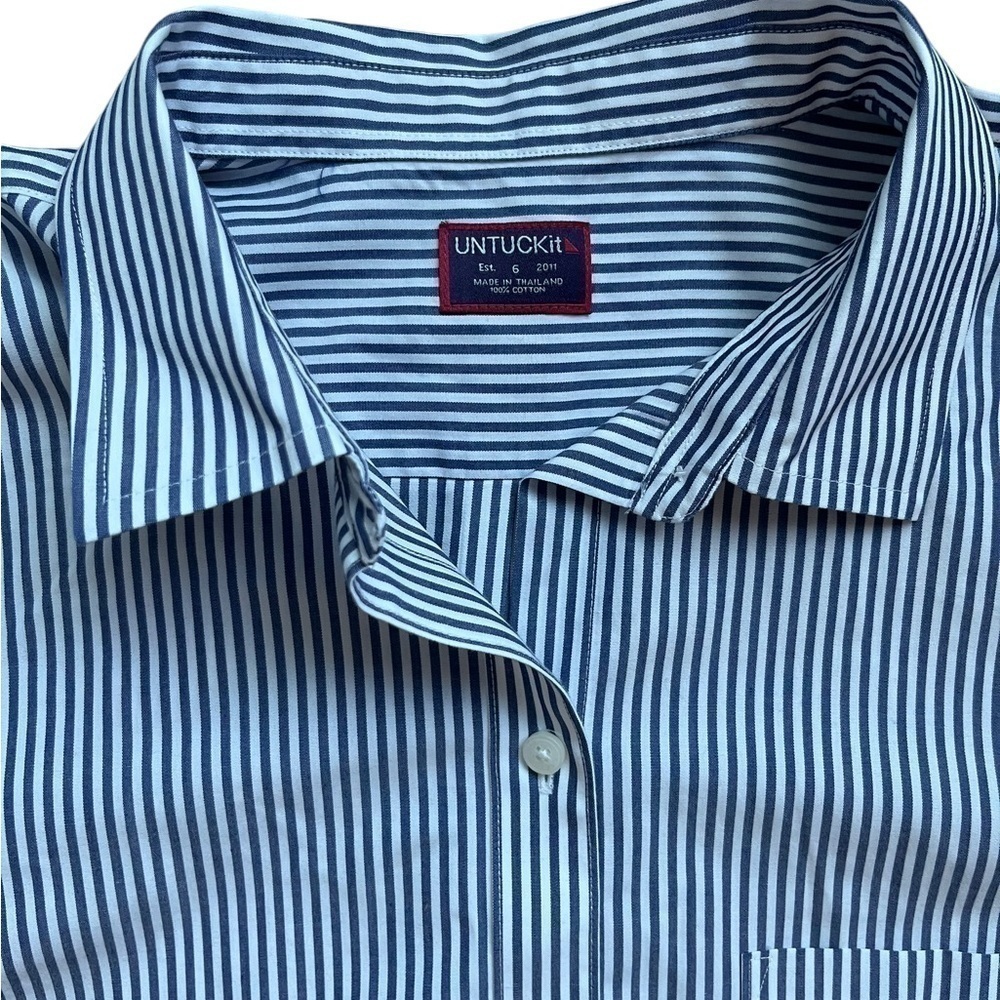UNTUCKit Blue & White Striped Button Down Shirt 100% Cottn size 6 - Picture 4 of 10
